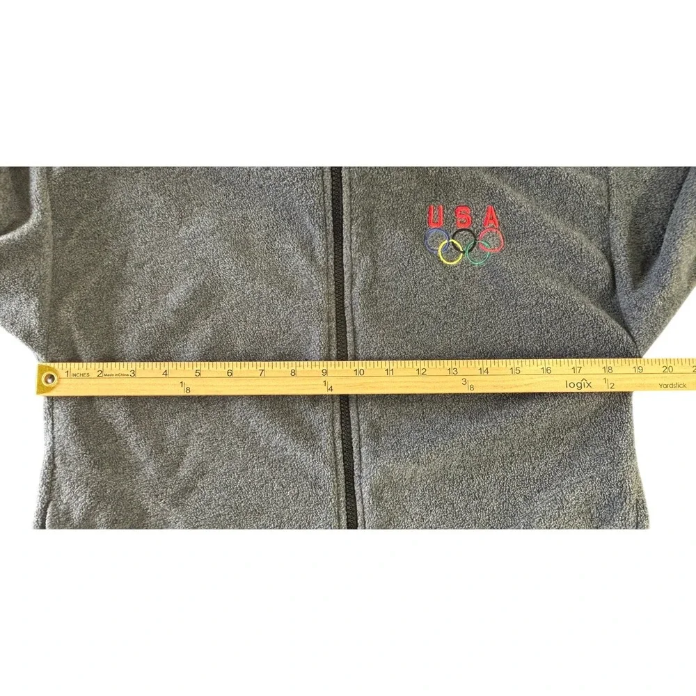 Vintage USA Olympics Fleece Jacket Gray Full Zip Embroidered Rings Logo Mens S